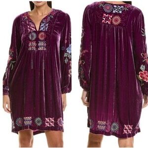 Johnny Was Nikkola heavily embroidered velvet shift dress NWT